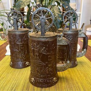 3 Disney Parks Pirates of the Caribbean Skeleton Plastic Stein 50th Cup Mug